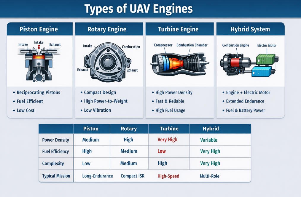 Types of UAV Engines: Piston, Rotary, Turbine, and Hybrid